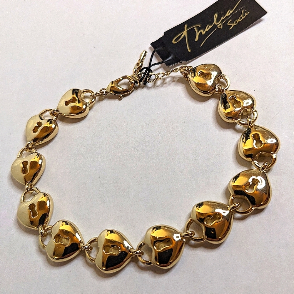 Thalia Sodi Gold Tone Heart‎ Lock Metal Bracelet